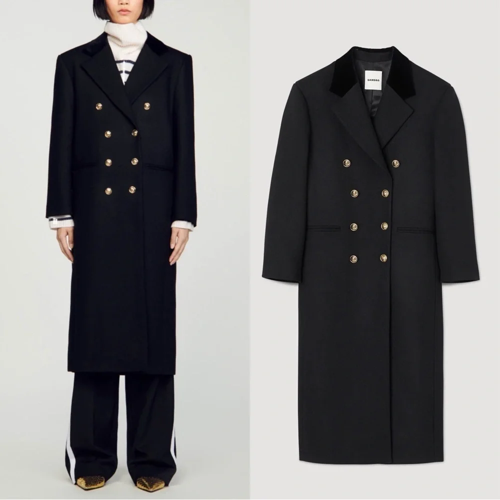 SANDRO Offy Double Breasted Long Coat - Picture 3 of 14